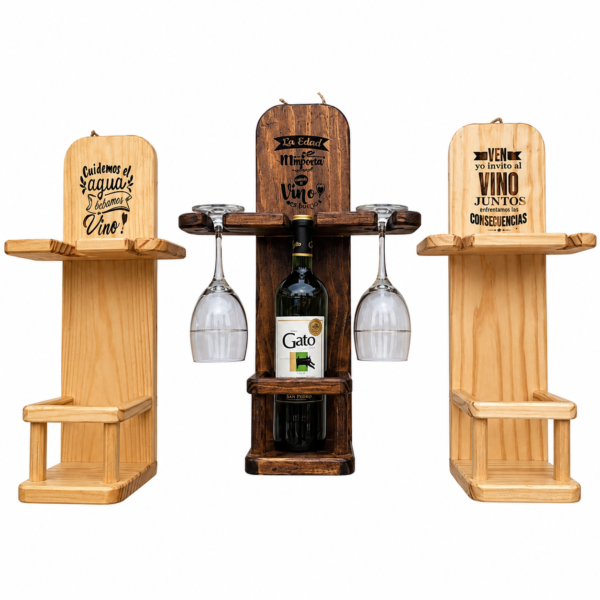 Porta Vino de Madera con Frases Grabadas